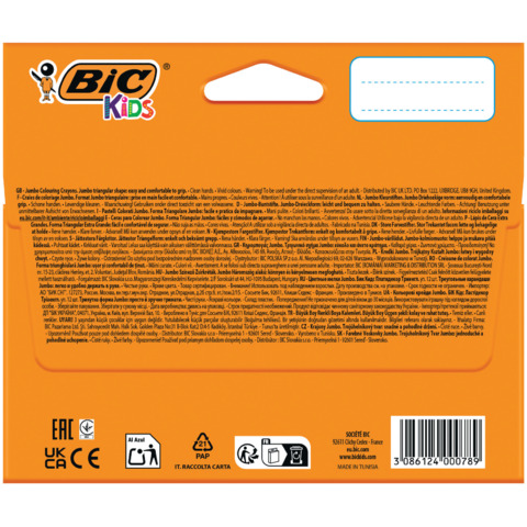 Pastelli a cera BIC Kids Plastidecor Triangle con fusto triangolare in conf. 12 pezzi assortiti - 8297733